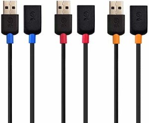 Cable Matters USB 延長ケーブル USB 2.0 延長ケーブル 0.9m 3色セット USB延長ケーブル Type A オス メス リピーターケーブル 延長コー