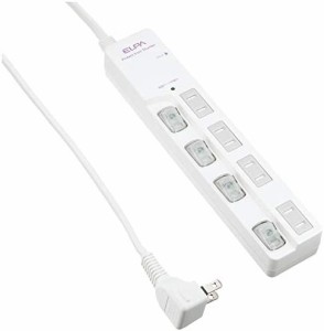 ELPA エルパ LEDランプスイッチ付タップ 耐雷サージ機能+ブレーカー付 上挿し 4個口 2m WLS-LU420SB(W)