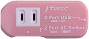 J-Force iPhone/スマートフォン充電対応 電源タップ 『世界平和シリーズ』 AC2口+USB 2ポート インテリジェントチップ搭載 ピンク JF-PEA