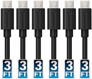 SABRENT 「6本USBケーブルセット」 22AWG 1m プレミアム Micro USBケーブル高速USB 2.0タイプAオスからマイクロUSBへ同期・充電用ケーブ