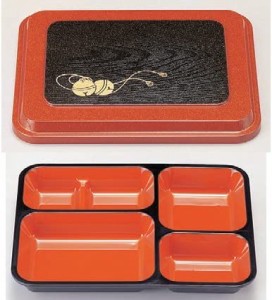 幕の内弁当 T-182(大)9寸長手副食弁当パール鈴内朱 [27 x 21 x 5.4cm] 耐熱ABS樹脂 食洗機可 (7-422-12) 料亭 旅館 和食器 飲食店 業務用