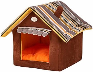Yihiro 猫ハウス 小型犬 防寒 折りたたみ 室内用 三角屋根 3サイズ ドット 猫ベッド かわいい (M：（40 * 40 * 35cm）, コーヒー)