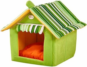 Yihiro 小型犬 猫用 ペットハウス 折りたたみ 室内用 犬小屋 三角屋根 3サイズ ドット ペットベッド (L：（50*50*45cm）, グリーン)