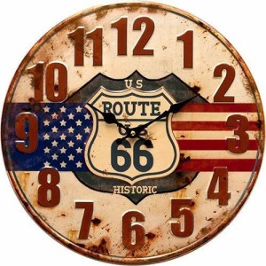 アメリカン ビンテージ風 40cm カフェ クロック US Route66 ルート66 星条旗 掛け時計 時計 グッズ アメリカ 雑貨 レトロ アンティーク 