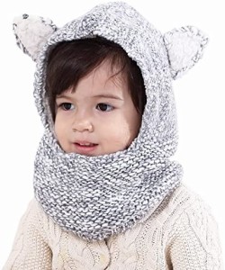 (コネクタイル)Connectyle 赤ちゃん キッズ 暖かい 冬 ニット 帽子 可愛い 厚い 耳付き フード ウォーマー 子供用 ネックウォーマー 防寒