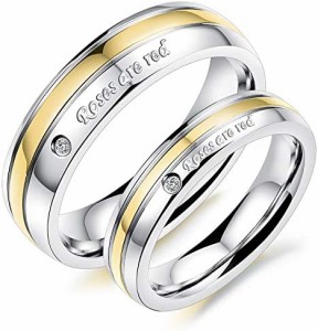 [Rockyu] ブランド 人気 ペアリング ステンレス シンプル シルバー 指輪 おしゃれ 1個販売 女性指輪幅4mm 男性指輪幅6mm サイズ自由組み