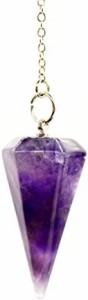 天然石パワーストーン ペンデュラム振り子、 ダウジング風水占い用、 天然紫色アメジスト(紫水晶)製、ヒーリングストーン チャウラストー