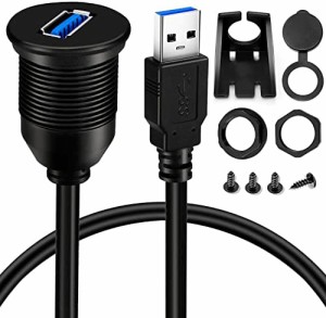 BATIGE 2ポート 2口USB 3.0オス - USB 3.0メス AUX 車/トラック/ボート/バイクのダッシュボードパネル固定用延長ケーブル 車載用 Single 