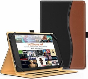 7-8インチタブレットケース - ATiC 7-8インチ タブレット 汎用 収納スロット付き 薄型 スタンドケース BLACK+ BROWN