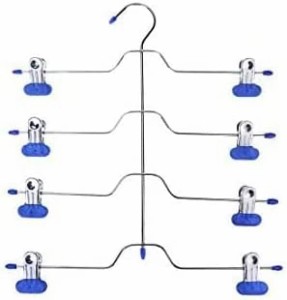 DEWEL ズボンハンガー スカート スラックス ボトム クリップ付け 調整可能 滑り止め ブルー 家庭用 ホテル用 厚い 衣類掛け Hanger 3本セ