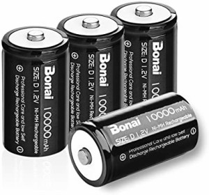 BONAI 単1形充電池 充電式ニッケル水素電池 高容量10000mAh 単一電池 充電式電池 4本入り 単一充電池セット 液漏れ防止 約1200回使用可能