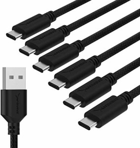 SABRENT USB-Cケーブル急速充電 5V-3A (6本)、USB Type-C充電ケーブル、USB-Cプレミアムナイロン編組 | Samsung Galaxy S21/S10/S9/S8/No