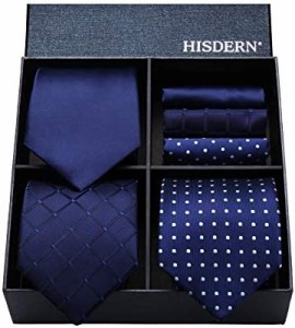 HISDERN(ヒスデン) ブランド品 ネクタイ チーフ 3本セット 高級 ギフトボックス付き 20柄物 ビジネス 結婚式 父の日 プレゼント TA3-01S