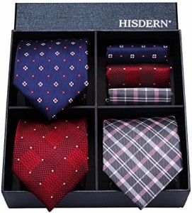 HISDERN(ヒスデン) ブランド ネクタイ チーフ 3本セット メンズ ネクタイ 高級 ギフトボックス付き 20柄物 ビジネス 結婚式 卒業式 父の