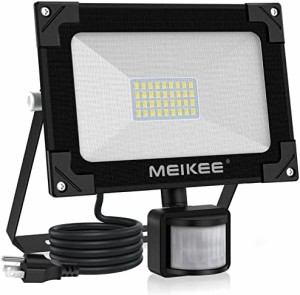 MEIKEE センサーライト 屋外 人感センサー 防犯灯 30W 防水 6500K 3400LM 感知式 コンセント 投光器 フラッドライト 昼白色 超高輝度 駐