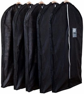 アストロ 衣類カバー ブラック マチ付き ショートサイズ 5枚組 不織布 洋服カバー スーツカバー 透明窓 防虫剤ポケット付き 底までカバー
