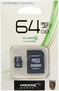 HIDISC microSDXCカード 64GB CLASS10 UHS-1対応 SD変換アダプタ/ケース付き HDMCSDX64GCL10UIJPZ