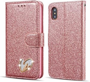 QLTYPRI iPhone XR ケース 手帳型 PU キラキラ カード収納 横置き Qi充電対応 全面保護 ストラップ付き