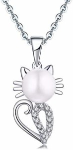 YL 真珠ネックレス 猫ネックレス レディース パール 淡水真珠 ペンダント シルバー925 CZキュービックジルコニア 可愛い 誕生日 プレゼン