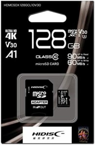 HIDISC microSDXCカード 128GB CLASS10 UHS-I Speed class3(U3), A1/4K対応 SD変換アダプタ/ケース付き HDMCSDX128GCL10V30