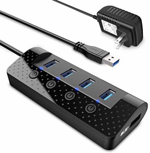 USBハブ 電源付き atolla USB3.0Hub 4ポート増設 + 1充電ポートUSB拡張【独立スイッチ付・100cm USBケーブル】