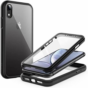 JEDirect iPhone XR ケース 6.1インチ用 傷つけ防止 液晶保護フィルム内蔵 フルボディ 360°全面 保護カバー クリアバック (ブラック)