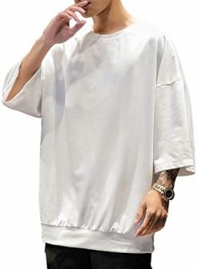 YIMANIE メンズ Ｔシャツ 七分袖 ビッグシルエット カットソー サマー 半袖 無地 BIG tシャツ メンズ 白 黒 大きいサイズ 薄手 カジュア