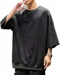 YIMANIE メンズ Ｔシャツ 七分袖 ビッグシルエット カットソー サマー 半袖 無地 BIG tシャツ メンズ 白 黒 大きいサイズ 薄手 カジュア