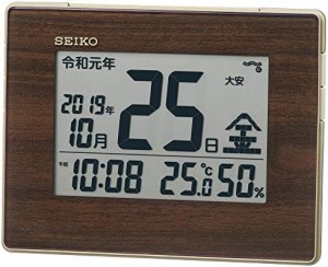 セイコークロック 掛け時計 置き時計 目覚まし時計 ナチュラル 電波 デジタル カレンダー 温度湿度表示 新元号表示 薄金色パール 本体サ