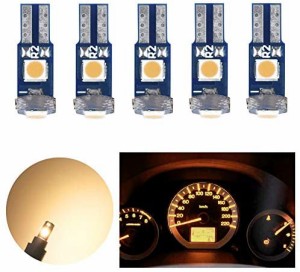 T5 LED 電球 ウェッジ球 メーター球 バルブ パネル球 エアコン球 ウォームホワイト 拡散 3030SMD ３連 高輝度 12Ｖ 車用 バイク用 LED電