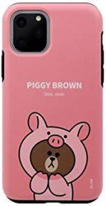 LINE FRIENDS iPhone 11 Pro ケース JUNGLE BROWN DUAL GUARD ピギーブラウン(ラインフレンズ)5.8インチ アイフォン 背面 カバー【公式ラ