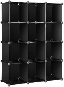 収納棚 整理棚 本棚 終身交換承り メタルラック ワイヤー収納ラック 衣類収納ボックス 自由DIY (12BOX 黒い)