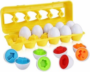 モンテッソーリ 教育おもちゃ 知育玩具 マッチング卵 Bacolos 形合わせ はめ込みパズル イースターマッチングエッグ ６カラー＆１２形状 