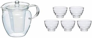 HARIO (ハリオ) 急須 茶茶 なつめ 700ml CHRN-4N & (ハリオ) 耐熱 湯呑み 5客セット 170ml HU-3012【セット買い】