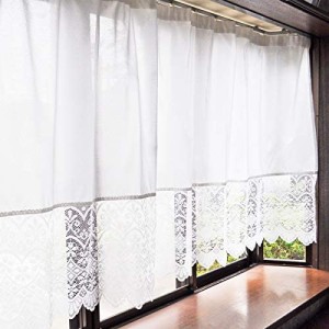 カエイレース(Kaei-lace) レースカーテン ホワイト 300×130ｃｍ 出窓用日本製 花粉キャッチ・遮熱・断熱・UVカット・遮像 25012kaf-3001