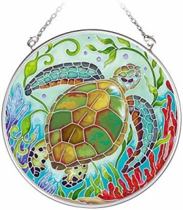 サンキャッチャー ステンドグラス風 カメ 海 Sea Life Turtle Medium Circle