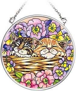 サンキャッチャー ステンドグラス風 猫 ねこ Flower Basket Rest Small Circle