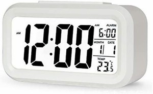 目覚まし時計 置き時計 LED デジタル アラーム クロック カレンダー 温度 湿度 表示 明るさ調整 おしゃれ ホワイト