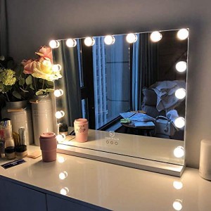 FENCHILIN 化粧鏡 女優ミラー ハリウッドミラー 壁掛け/卓上両用 USBポート付き 三色照明モード 無段階調光 15個LED電球付き 10倍拡大鏡