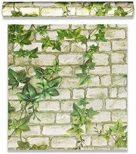 kelann 壁紙シール ウォールステッカー レンガ柄 はがせるタイプ 45cm×10m リフォーム ウォールステッカー 防水 (緑の葉の壁紙)