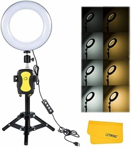 LEDリングライト スマホ用 撮影用ライト、 3色モード付き 撮影照明用ライト 携帯スタンドとスマホスタンド 自撮り付き、10段階調光 360度