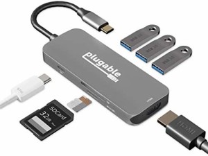Plugable USB-C ハブ 7-in-1 マルチアダプター Windows Mac Chromebook 互換（4K HDMI、USB 3.0 ポートx3、SD/microSD カードリーダー、8