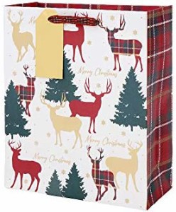 クレールフォンテーヌ クリスマスペーパーバッグ ギフトタグ付き 箔押し(ゴールド) Stag tartan S Clairefontaine cfX-27348-3