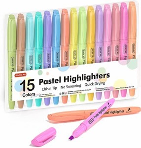 Shuttle Art 蛍光ペン ソフトカラー 15色セット 水性マーカーペン 薄い パステル色 チゼルチップ 速乾 裏移りにくい アンダーライン マー