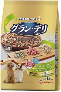 （まとめ買い）ユニ・チャーム グラン・デリ カリカリ仕立て 成犬用 低脂肪 味わいビーフ入りセレクト〜脂肪分約25%カット〜 1.6kg 【×3