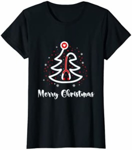 レディース メリークリスマス聴診器ナースクリスマスギフトツリーXmas Tシャツ