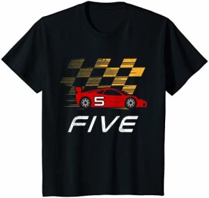 キッズ 5歳の誕生日のレースカー プレゼント おかしい 5年目 男の子 Tシャツ