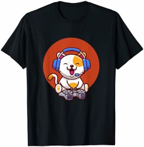 パソコンゲームが好きなかわいい猫 Tシャツ