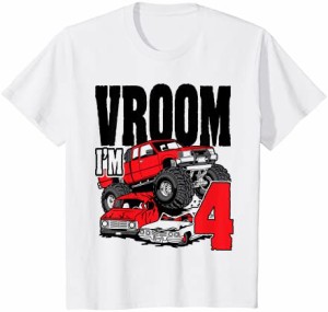 キッズ モンスタートラックバースデーヴルーム私は4歳です Tシャツ