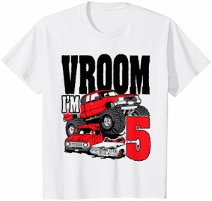 キッズ モンスタートラックバースデーヴルーム私は5歳です Tシャツ